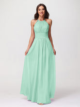 Halter Chiffon Long Gown With Lace Strap Mint Green