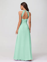 Halter Chiffon Long Gown With Lace Strap Mint Green