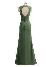 Lace Appliqued Strap Sheath Open Back Dress Olive Green