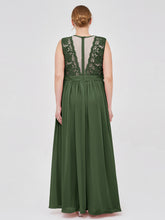 Illusion Neck Chiffon and Lace Dresses Olive Green