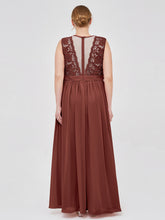 Illusion Neck Chiffon and Lace Dresses Terracotta
