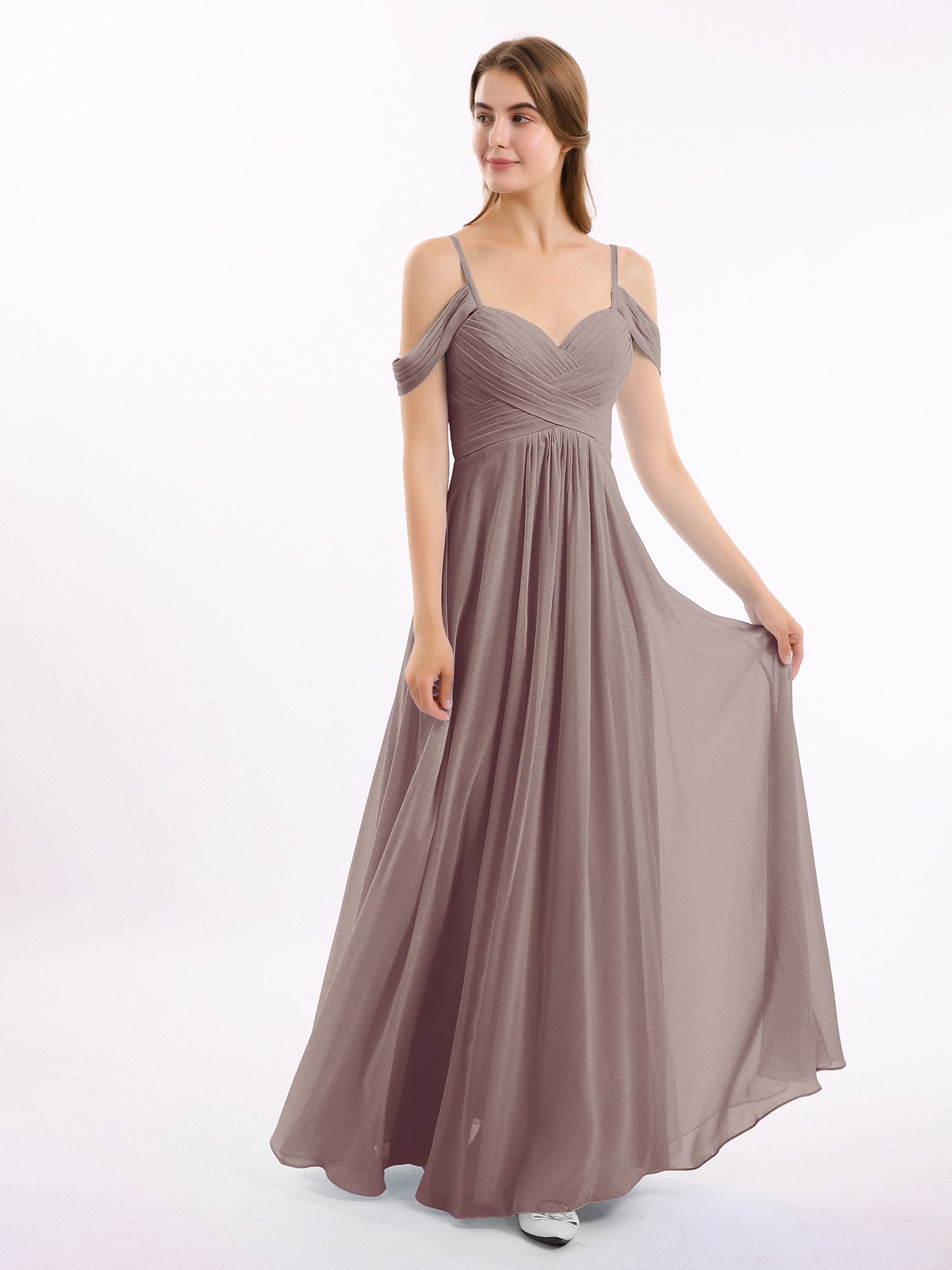 Off-the-shoulder Ruched Tulle A-line Dress Dusk Plus Size