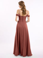 Off Shoulder Spaghetti Strap Chiffon Dresses Terracotta