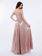 Long Sequins Dress with Off the Shoulder Rose Gold