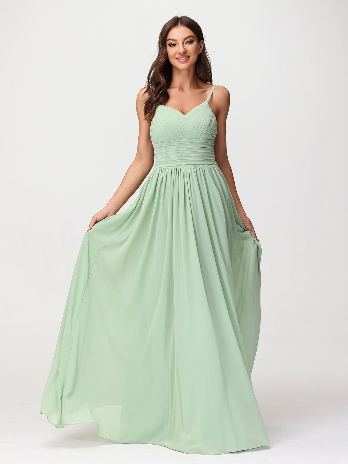 Long Chiffon Strapless Gowns with Sweethart Sage Plus Size