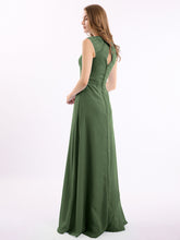 Chiffon and Lace Open Back Full Length Dress Olive Green