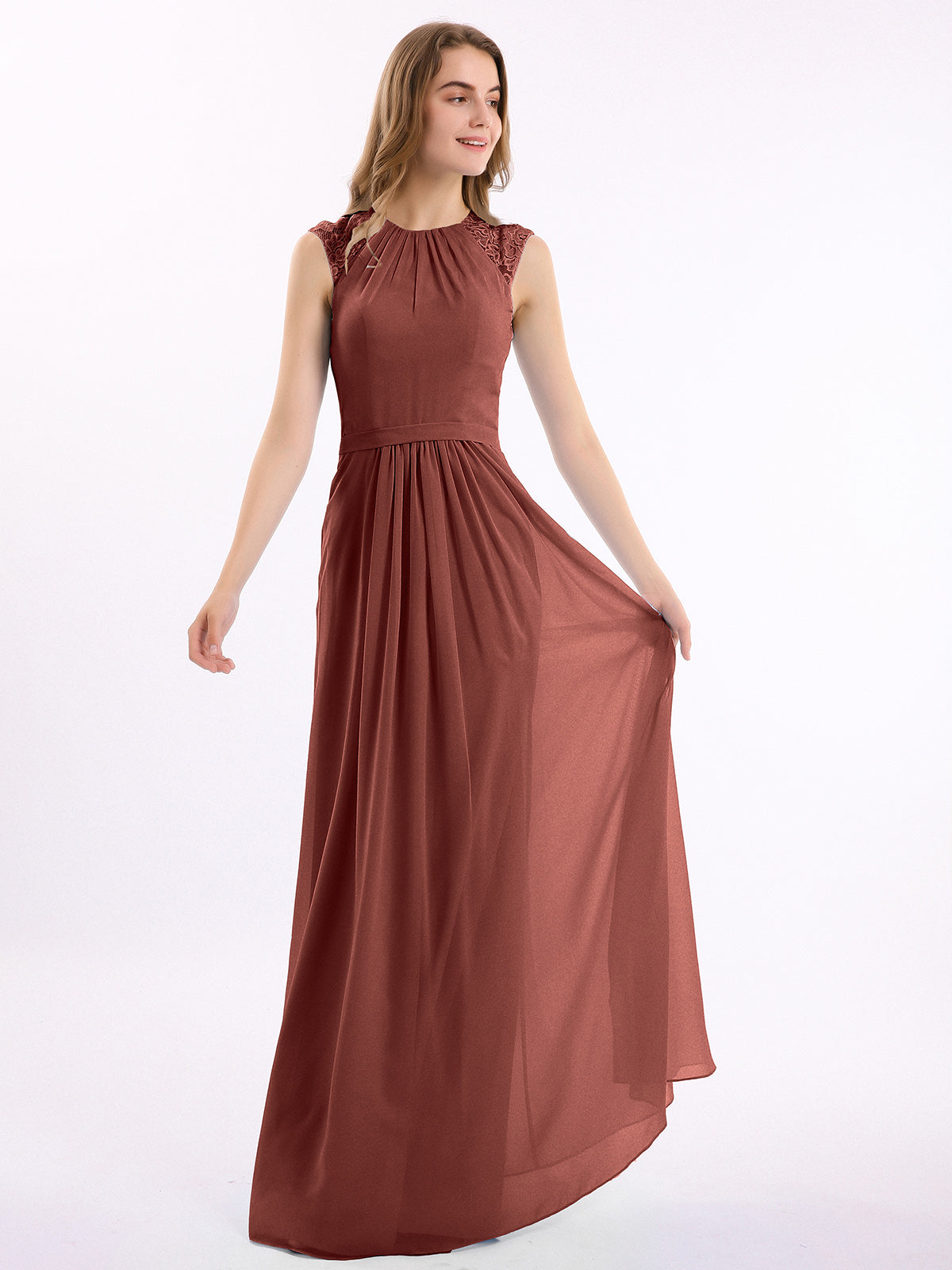 Long Chiffon Simple Dress with Halter Neck Terracotta Plus Size