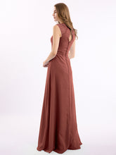 Chiffon and Lace Open Back Full Length Dress Terracotta
