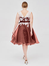 Illusion Neck Organza with Ivory Lace Appliqued Terracotta