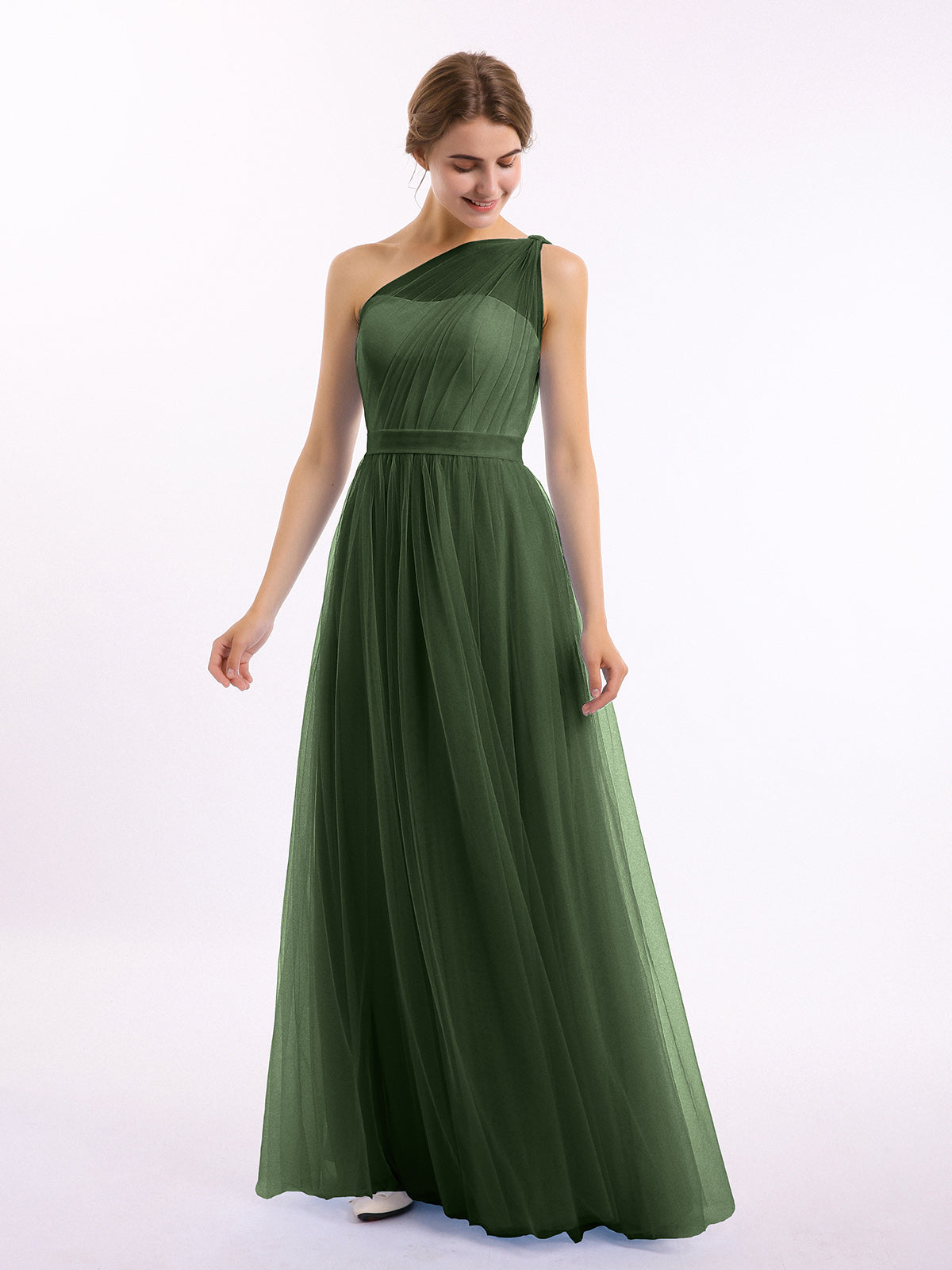 BABARONI One Shoulder Mesh Wedding Party Bridesmaid Gown Olive Green, Olive Green / US0 BABARONI One Shoulder Mesh Wedding Party Bridesmaid Gown Olive Green, Olive Green / US0
