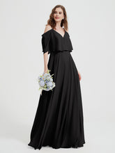 Ruffles Sleeves Spaghetti Strap Chiffon Dresses Black