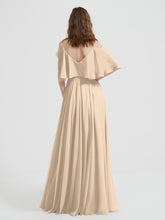Ruffles Sleeves Spaghetti Strap Chiffon Dresses Champagne