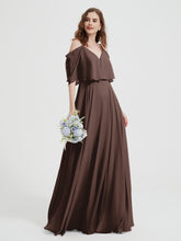 Ruffles Sleeves Spaghetti Strap Chiffon Dresses Chocolate