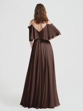 Ruffles Sleeves Spaghetti Strap Chiffon Dresses Chocolate
