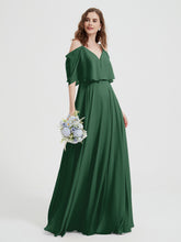Ruffles Sleeves Spaghetti Strap Chiffon Dresses Dark Green