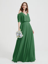 Ruffles Sleeves Spaghetti Strap Chiffon Dresses Emerald
