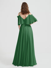 Ruffles Sleeves Spaghetti Strap Chiffon Dresses Emerald
