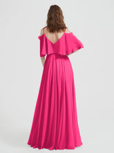 Ruffles Sleeves Spaghetti Strap Chiffon Dresses Fuchsia
