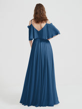 Ruffles Sleeves Spaghetti Strap Chiffon Dresses Ink Blue