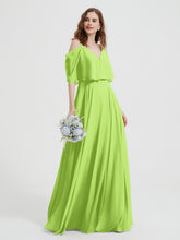 Ruffles Sleeves Spaghetti Strap Chiffon Dresses Lime Green