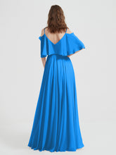 Ruffles Sleeves Spaghetti Strap Chiffon Dresses Ocean Blue