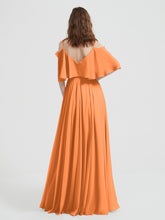 Ruffles Sleeves Spaghetti Strap Chiffon Dresses Orange