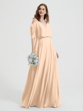 Ruffles Sleeves Spaghetti Strap Chiffon Dresses Peach