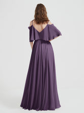 Ruffles Sleeves Spaghetti Strap Chiffon Dresses Plum