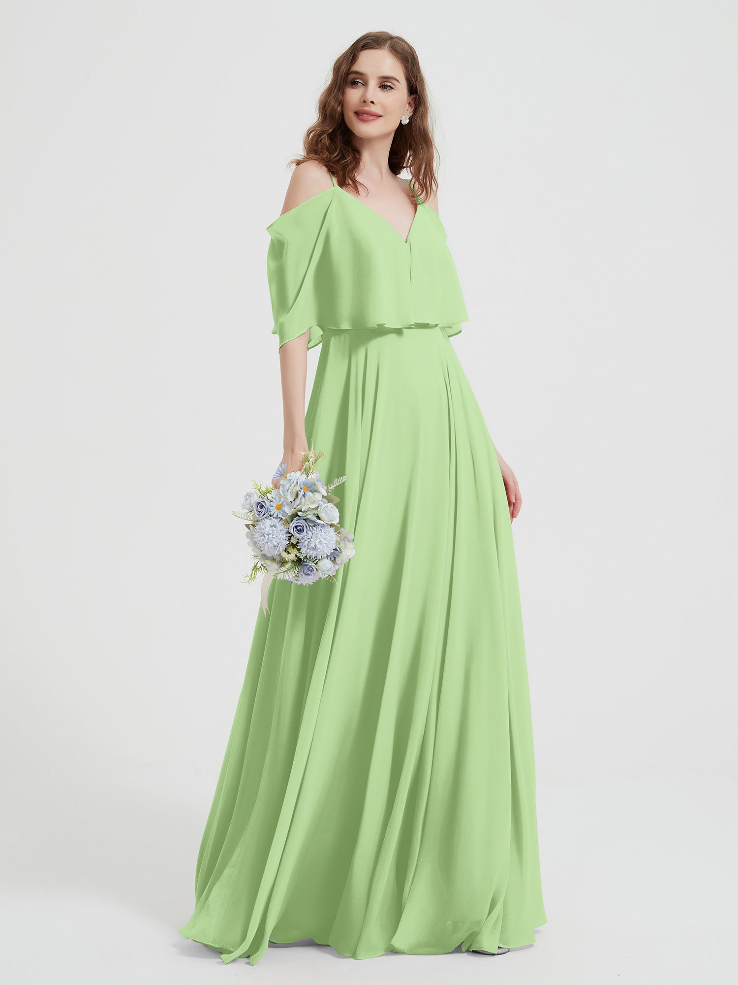 Off The Shoulder Chiffon Dresses with Spaghetti Straps Sage Plus Size