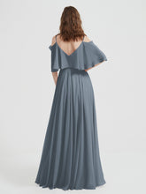 Ruffles Sleeves Spaghetti Strap Chiffon Dresses Slate Blue