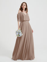 Ruffles Sleeves Spaghetti Strap Chiffon Dresses Taupe