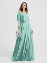 Ruffles Sleeves Spaghetti Strap Chiffon Dresses Turquoise