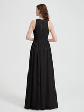 Halter Chiffon Simple Dress with Slit Black