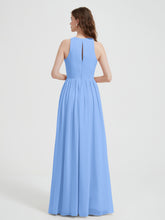 Halter Chiffon Simple Dress with Slit Blue