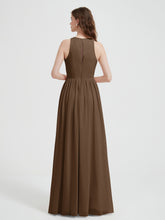 Halter Chiffon Simple Dress with Slit Brown