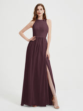 Halter Chiffon Simple Dress with Slit Cabernet