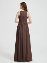Halter Chiffon Simple Dress with Slit Chocolate