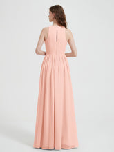 Halter Chiffon Simple Dress with Slit Coral