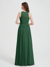 Halter Chiffon Simple Dress with Slit Dark Green