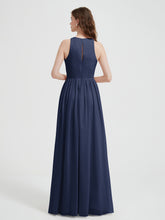 Halter Chiffon Simple Dress with Slit Dark Navy