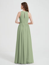 Halter Chiffon Simple Dress with Slit Dusty Sage