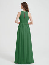 Halter Chiffon Simple Dress with Slit Emerald