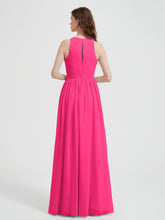 Halter Chiffon Simple Dress with Slit Fuchsia