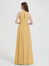 Halter Chiffon Simple Dress with Slit Gold