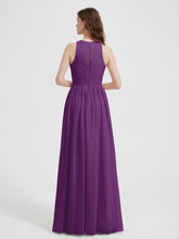 Halter Chiffon Simple Dress with Slit Grape