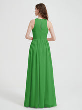 Halter Chiffon Simple Dress with Slit Green