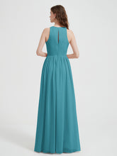 Halter Chiffon Simple Dress with Slit Jade