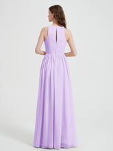 Halter Chiffon Simple Dress with Slit Lilac