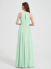 Halter Chiffon Simple Dress with Slit Mint Green