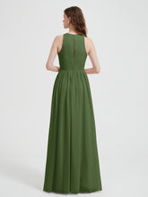 Halter Chiffon Simple Dress with Slit Moss